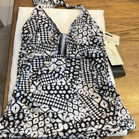 GOTTEX PROFILE BLACK. WHITE, GREY TANKINI HALTER TOP.  NEW - Picture 1 of 7